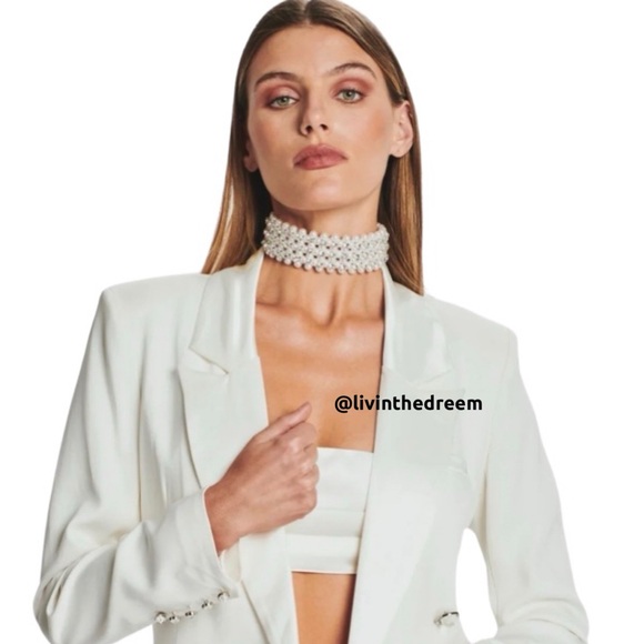 RETROFETE ROSEWOOD PEARL & RHINESTONE STATEMENT CHOKER $199 - Picture 6 of 12